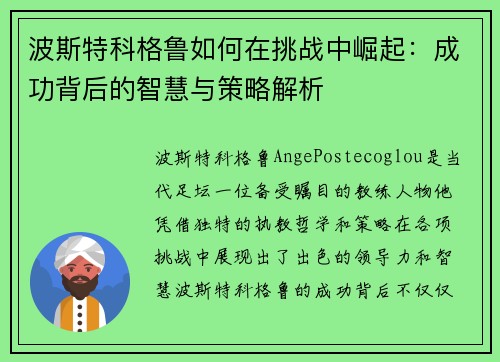 波斯特科格鲁如何在挑战中崛起：成功背后的智慧与策略解析